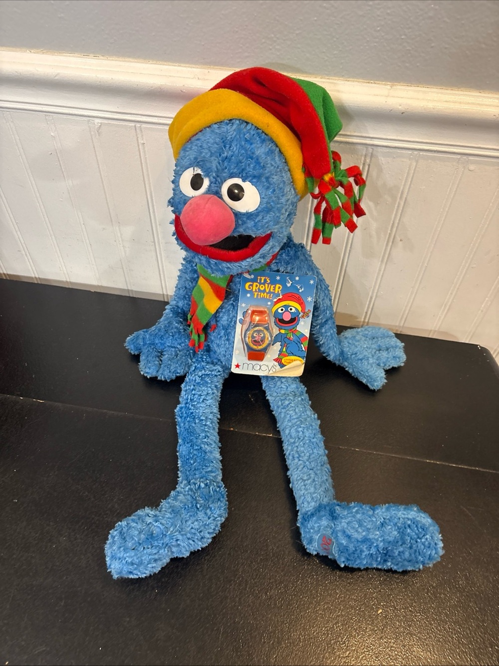 Macy's Blue Grover Plush with Red Nose and Multicolor Hat & Scarf